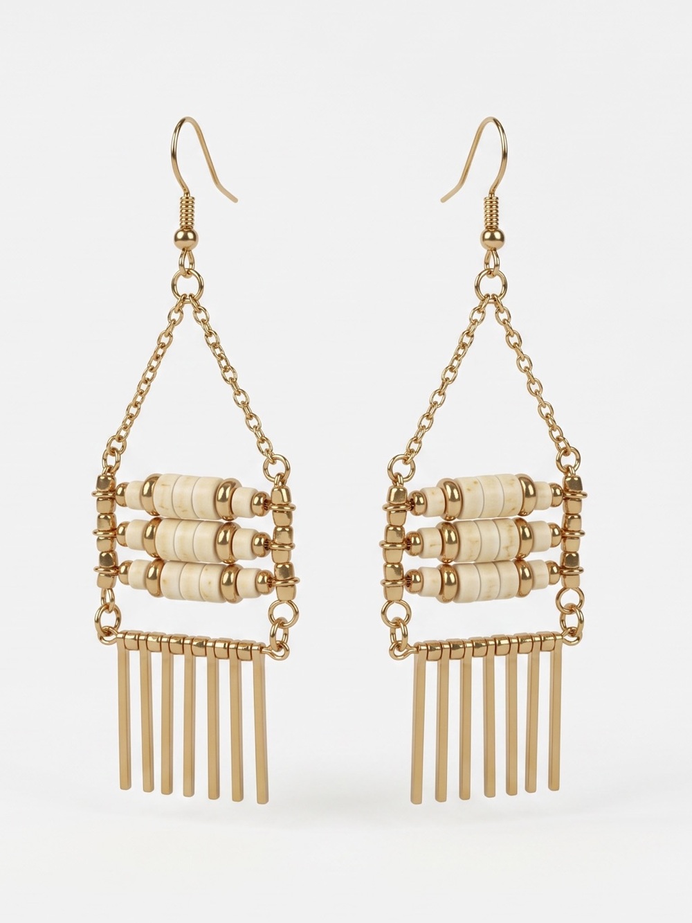 Gold-Tone Cream Beaded Dangle Earrings - Women Jewelry